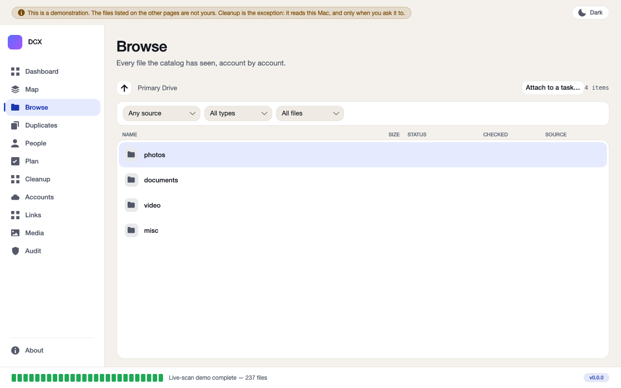 The Browse screen with an Attach to a task button, ready to link the selected folder to a Kanban card.